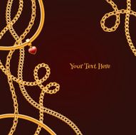 Different golden chains and heart gemstone pendant background N2