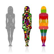 Silhouettes of girls with fruits and vegetables