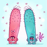 Valentines day card with couple of pretty monsters