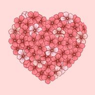 heart of flowers drawn contour lines in pastel pink