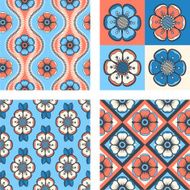 Set of fashion pattern with abstract flowers