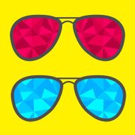 Set of glasses with blue and red abstract triangles Polygonal
