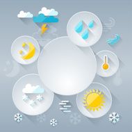 Paper circle banner with weather icons in flat design style N2