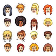 Cartoon girls hairstyles vector set