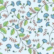 seamless texture with cornflower and leaves on a blue background