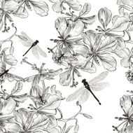 Vector seamless wallpaper pattern with flowers in monochromic color