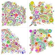 set of floral branch elements on white isolated flowers N4