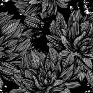 monochrome vector seamless pattern from graphic flowers N3