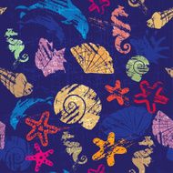 Seamless background with Marine life - shells seahorses dolphins stars