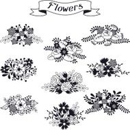 Set of floral bouquets various flowers in retro style