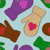 Seamless pattern of knitted mittens