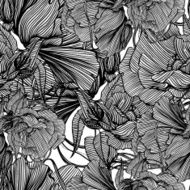 seamless monochrome vector pattern from iron mechanical flowers