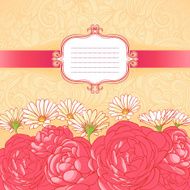 card with roses and camomiles