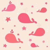 Cute pink whales with stars in vector