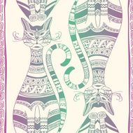 Seamless pattern with ethnic ornate cats