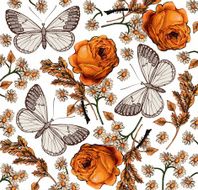 Butterflies Flowers Beautiful background with a flower ornament N6