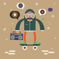 Hipster on scateboard with boombox