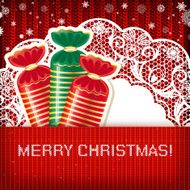 Christmas decorations on handmade knitted background N16