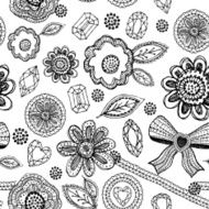 Seamless pattern with lace diamonds flowers leaves vector