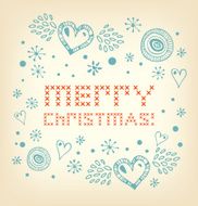 Scandinavian style knitted pattern with hearts and snowflakes