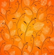 Vintage style autumn tree leaves seamless pattern orange background