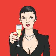 beautiful brunette woman holding glass of champagne
