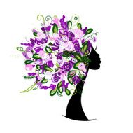 Woman head with floral hairstyle for your design N2