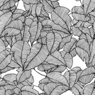 seamless pattern of monochrome black and white leaves