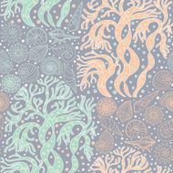 seamless pattern with algae and seashells