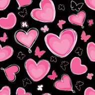 Hearts and butterfly seamless festive pattern