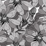 seamless monochrome pattern from abstract flowers in retro style
