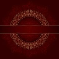 Gold frame with vintage floral elements on red background