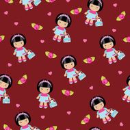 Seamless wallpaper with cute little girl N2