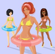Three women with swim rings