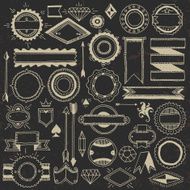 Vintage hand drawn style design elements and badges dark set N2