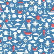 Seamless patterns of marine symbols Vector illustration N2