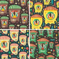 Set of seamless patterns Coffee Lemonade Ice Cream Pizza N2