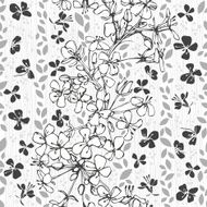 Floral abstract seamless pattern Hand-drawn black and white vector illustration