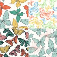 set of Beautiful seamless background with butterflies vintage color
