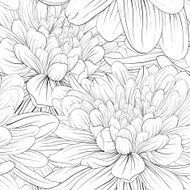 Beautiful monochrome black and white seamless background with flowers dahlia