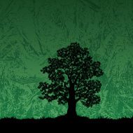 Oak tree silhouette on abstract background