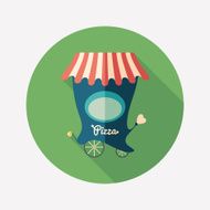 Retro pizza shop flat round icon with long shadows