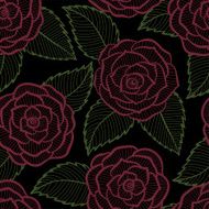 beautiful seamless black and white pattern in roses leaves lace N2