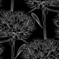 Beautiful monochrome black and white seamless background with flowers aster