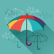 Card with umbrellas in flat design style