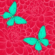 seamless background with butterflies and dahlias
