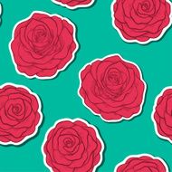 beautiful seamless pattern in red roses with contours N3