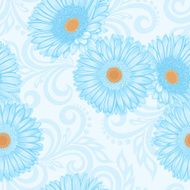 seamless pattern with gerbera flowers and abstract floral swirls