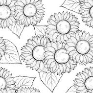 black and white seamless background with sunflowers