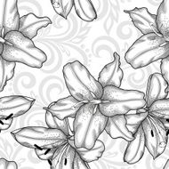 seamless pattern with lilies flowers and abstract floral swirls N2